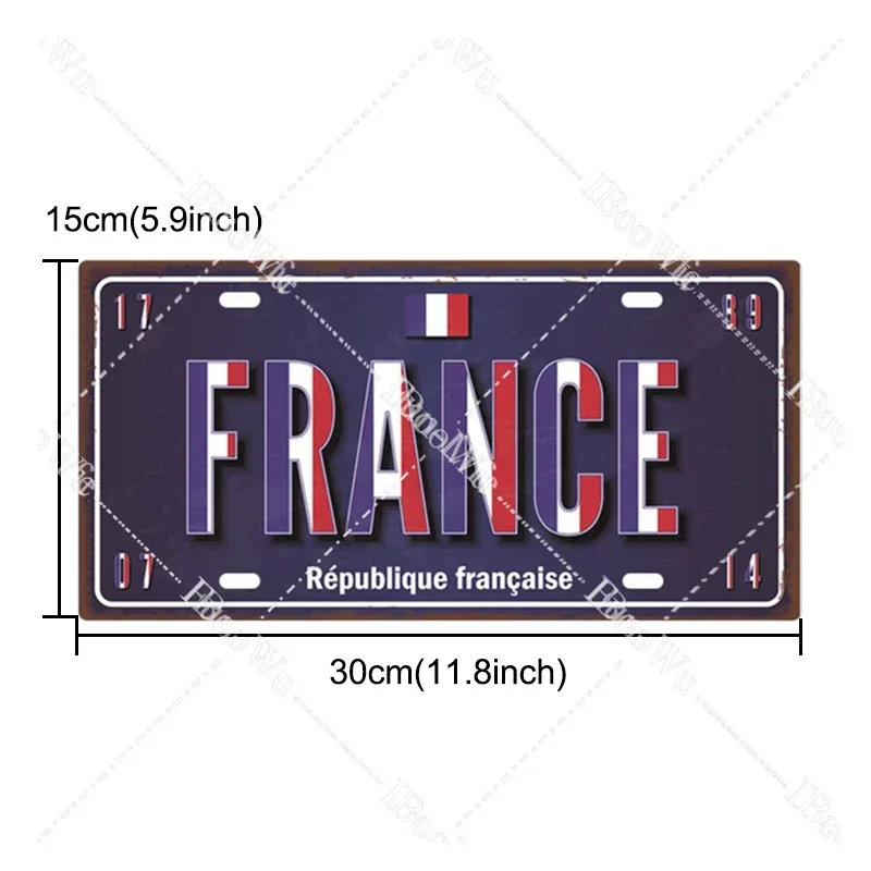 License Plate Plaque for Wall Decoration European Countries Name and Flag Metal Vintage for Garage Bar PubLiving Room Kitchen