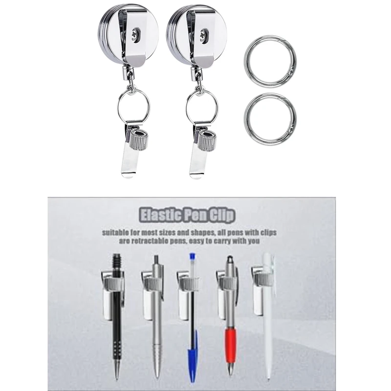 Retractable Pen Holder, Badge Reel Pen Clip Keychain With Belt Clip And Key Ring For Nurses Teachers Waitresses