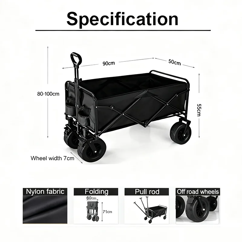 Faltbarer Gartenwagen Handwagen Werkzeugwagen mit 4 Rädern für Camping, Strand, Garten, Einkauf, Tragkraft 80-150 kg – Detail 2