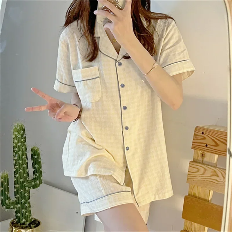 2025 Night Wears Set Woman 2 Pieces Women's Pajamas Plaid Shorts Summer Pajama for Women Sleepwear Womens Outfits Pyjamas Sets