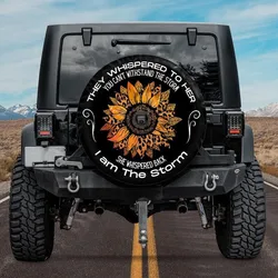I am the Storm, Spare Tire Covers for Women, Orange Sunflower Tire Cover compatible with Jeep, Bronco, RVs and Campers, Backup c
