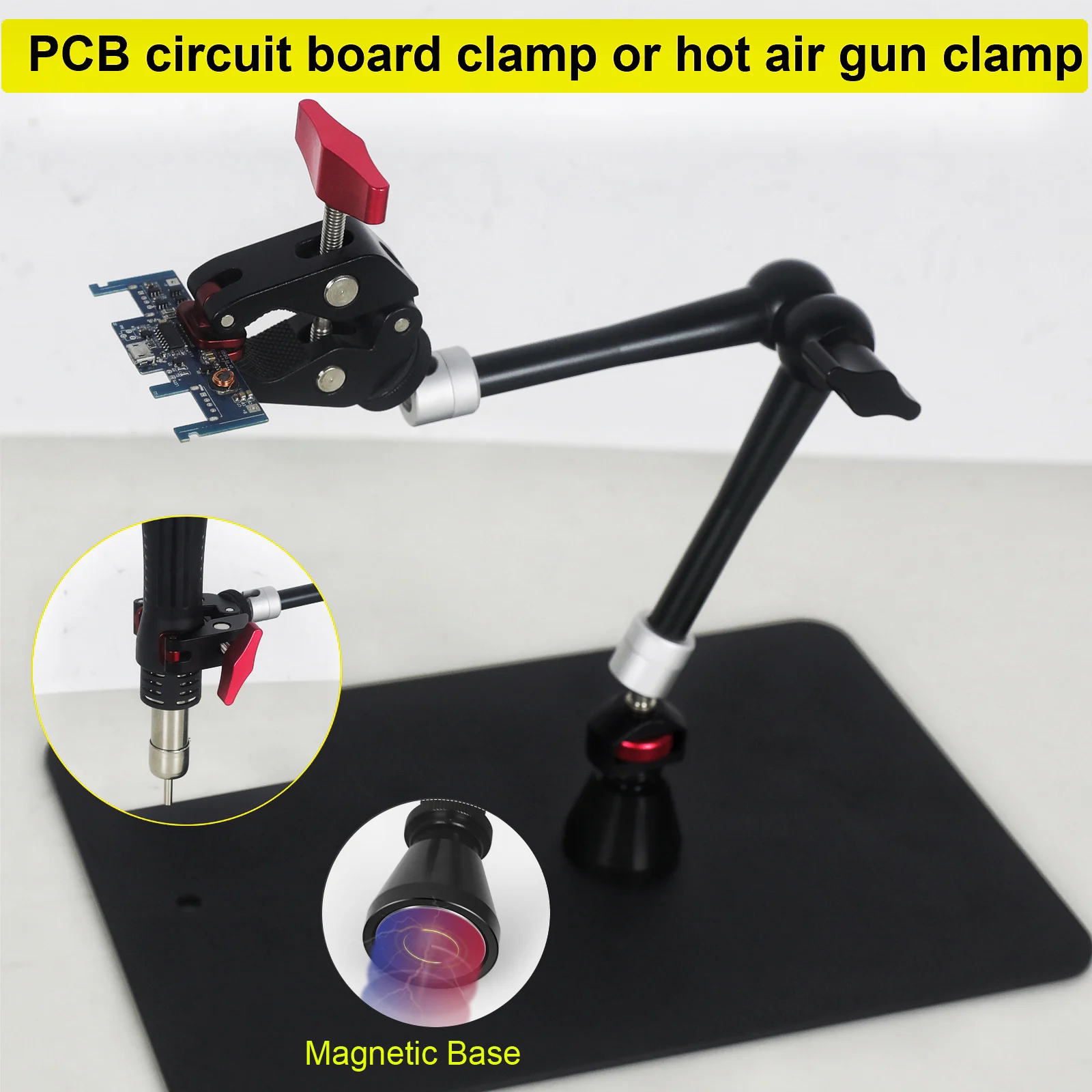 Suporte PCB de base magnética NEWACALOX 360 °   Suporte de pistola de ar quente de mão mágica ajudando as mãos terceira mão ferramenta de solda para reparo de soldagem