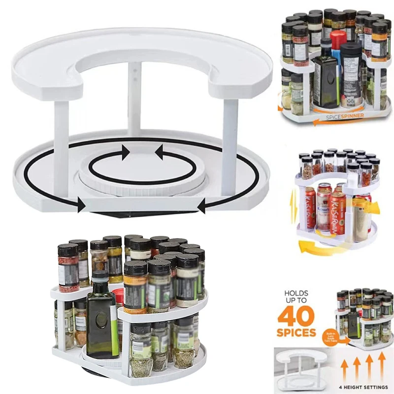 

Spice Spinner Two-Tiered Spice Organizer & Holder That Saves Space, Keeps Everything Neat, with Dual Spin Turntables