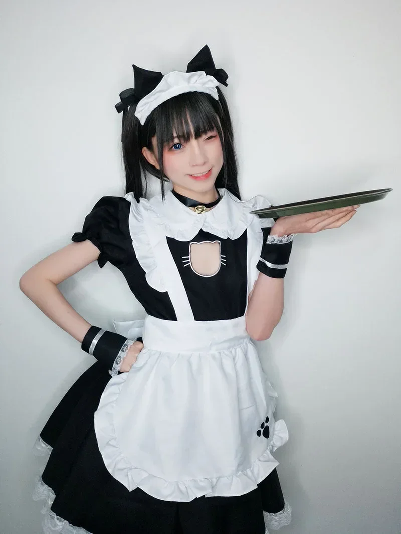 Maid Cosplay Costume Anime Lolita Sexy Cat Outfit Cotton Apron Lace Mini Dress Cute For Women