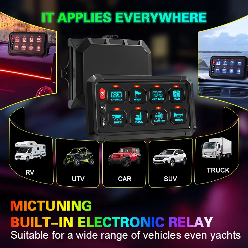 8Pods Switch Panel Wireless Remote App Control Circuit Box RGB Toggle Switch Control Relay System for Trucks RV Offroad
