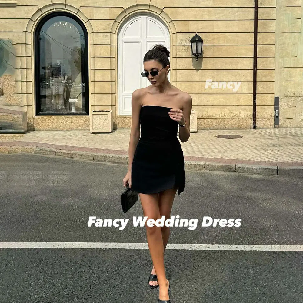 Fancy Sexy Black Mini Summer Evening Dress Elastic Satin A Line Graduation Of Students Dresses Customized Arabia Women Dresses