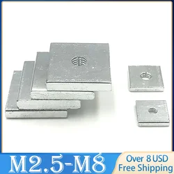 5 /10/20/40 Pcs M2.5 M3 M4 M5 M6 M8 Zinc Plated Carbon Steel Thin Square Nuts Slider Block for Aluminum Profile Accessory DIN562