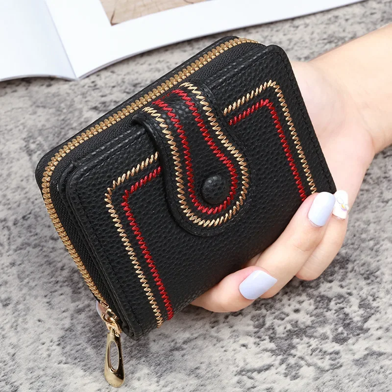 

New Korean Women's Short Bag Zipper Buckle Purse Lychee Tattoo Pattern Purse Certificate Card Bag