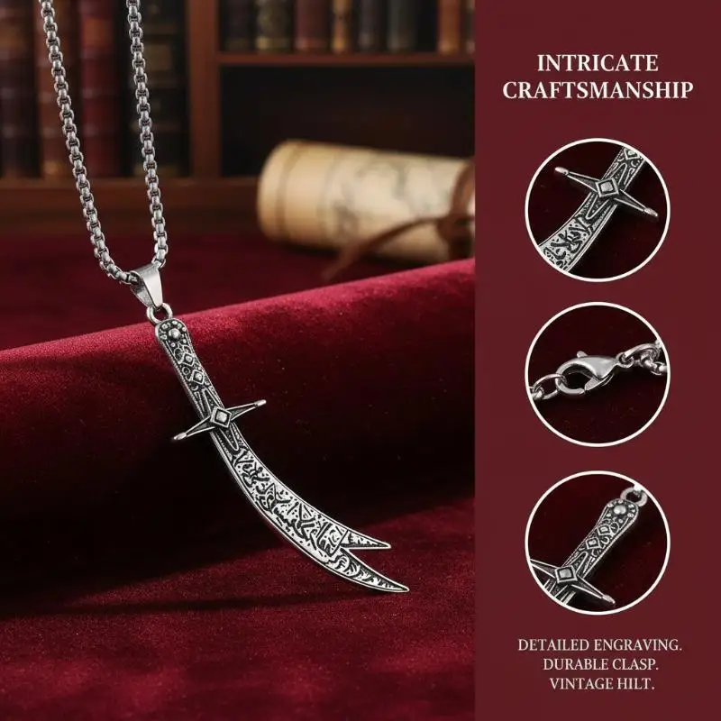 Islamic Imam  Zulfiqar Pendant Necklace For Women Men Muslim Quran Pendant Shia Islamic Jewelry Accessories