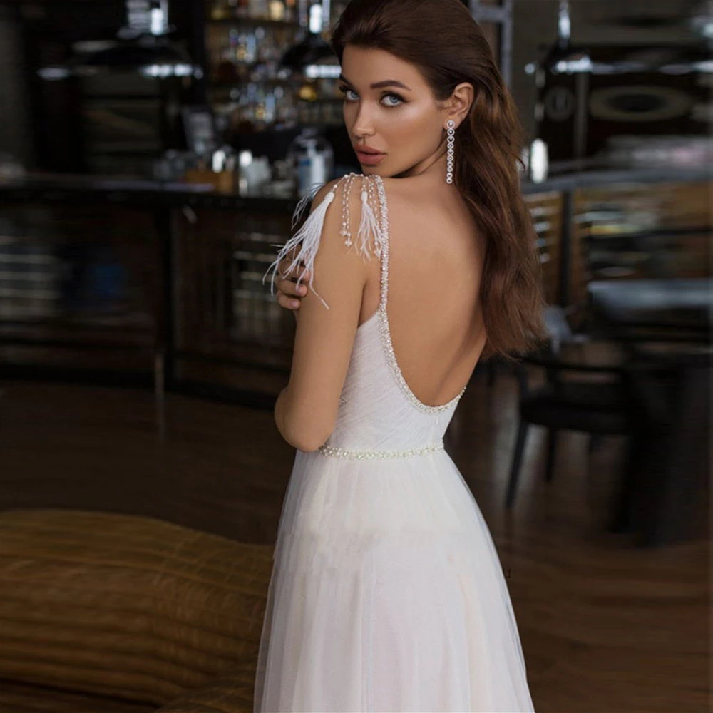 2024 Illusion Princess a-line abiti da sposa Sexy con scollo a v senza maniche in Tulle abiti da sposa lunghezza straccio banchetto Vestidos De Novia