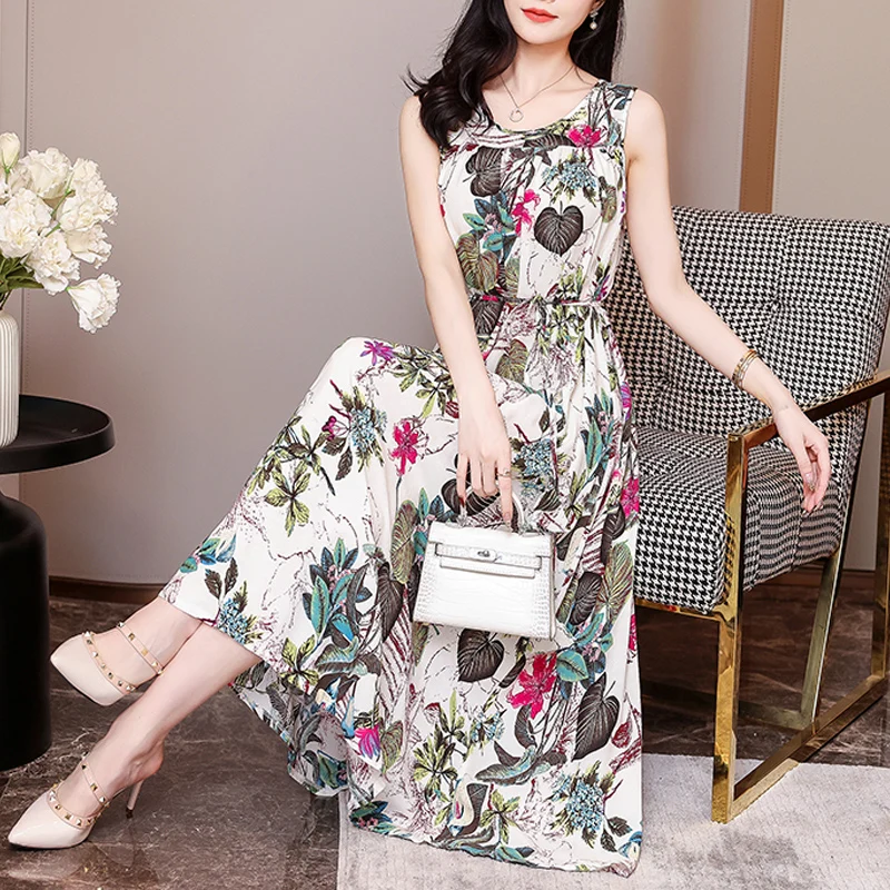 New Casual Summmer Women Dresses 2023 Vintage Floral Dress Sundress O-neck Plus Size FashionPrint Female Dresses