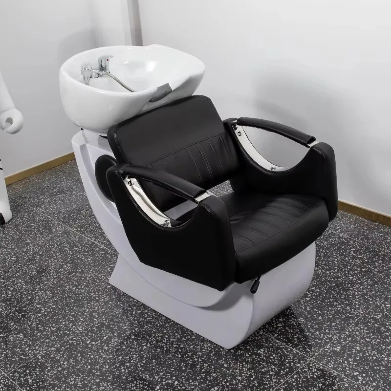 Modern PU Shampoo Chair Salon Furniture Black Backwash Unit Shampoo Bowl and Chair Portable Hair Washing Chair Leather