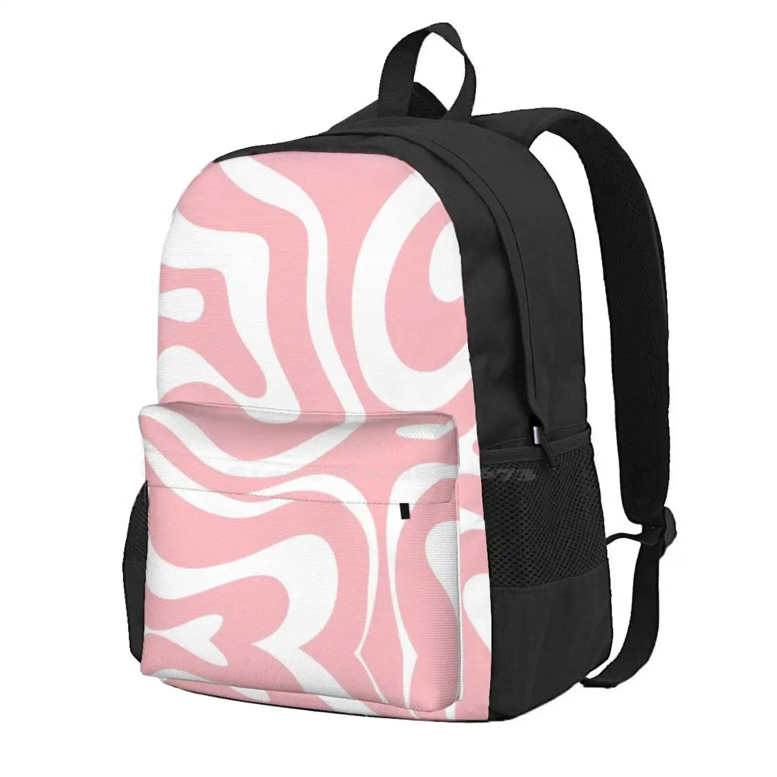 Retro Modern Liquid Swirl Abstract Pattern Square In Blush Pink And White Hot Sale Schoolbag Backpack Fashion Bags Abstract