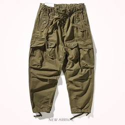 Thick khaki loose pants tooling pants men's straight drawstring bundle pants Joker multi-pocket casual pants
