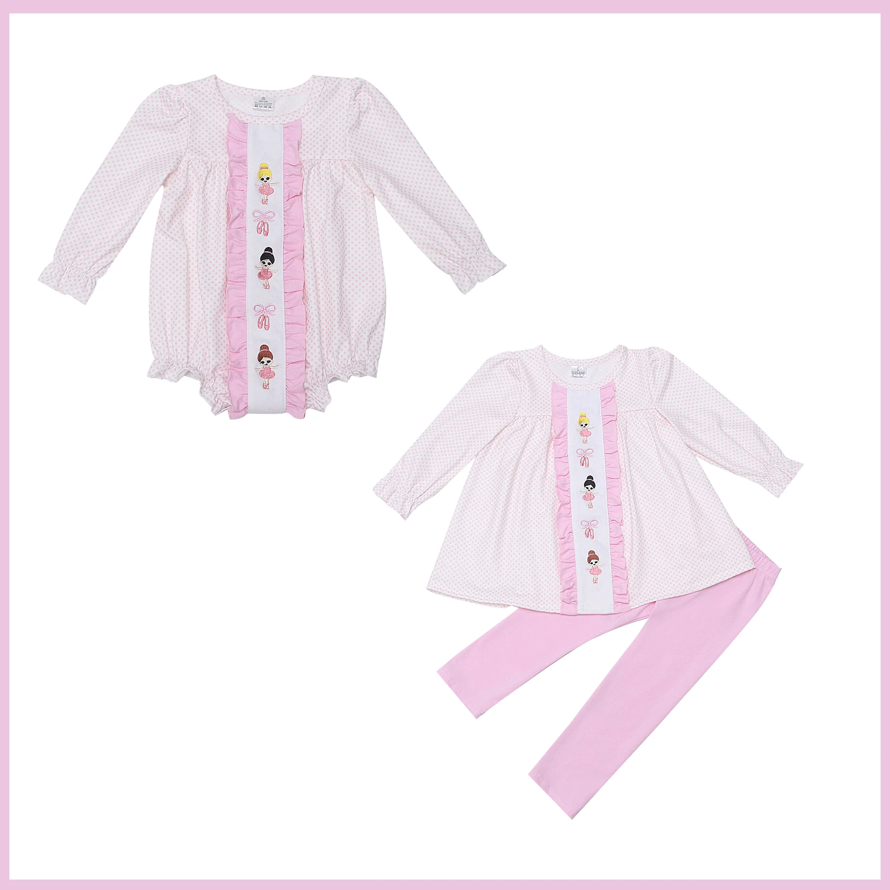 

Children's Romper Fall Bubble Outfits Baby Girls Clothes Set Cute Suit Ballet Embroidery Bodysuit Ruffle Pants Spots Jumpsuit