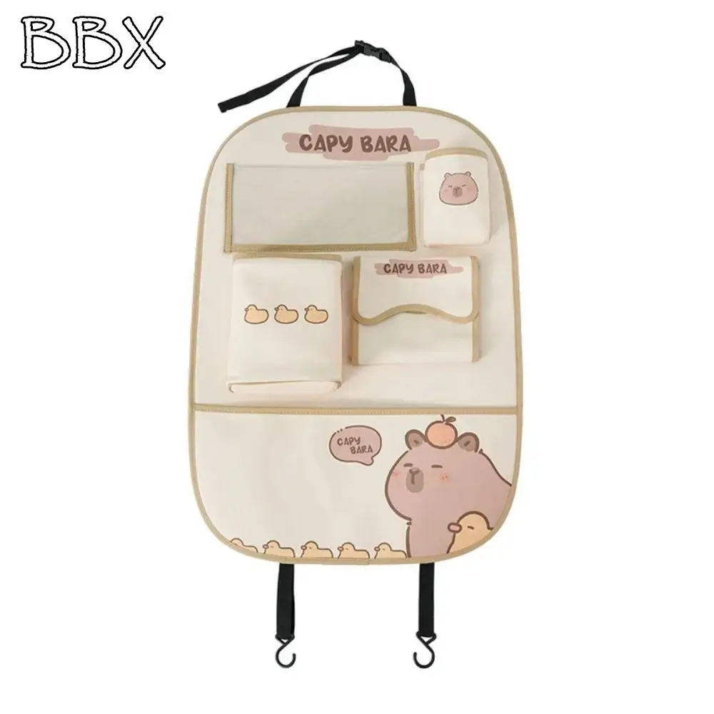 

Genuine Leather Capybara Car Storage Bag Anti-fouling Car Seat Back Protector Cover Cartoon Car Trash Can Kawaii Cartoon