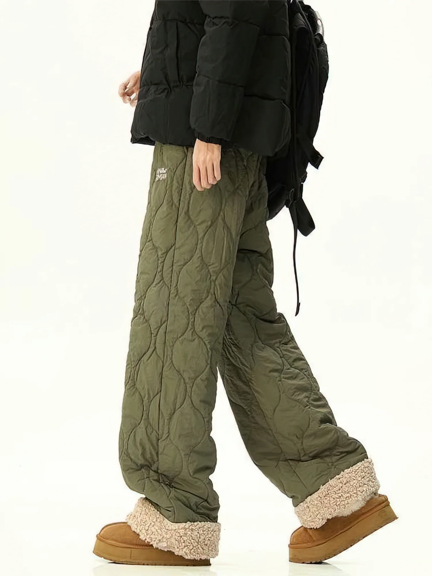 

Fleece Winter Padding Pants Men Outdoor Warm Thicken Waterproof Checked Pants Wide leg Casual Sweatpants Male Trousers Vintage