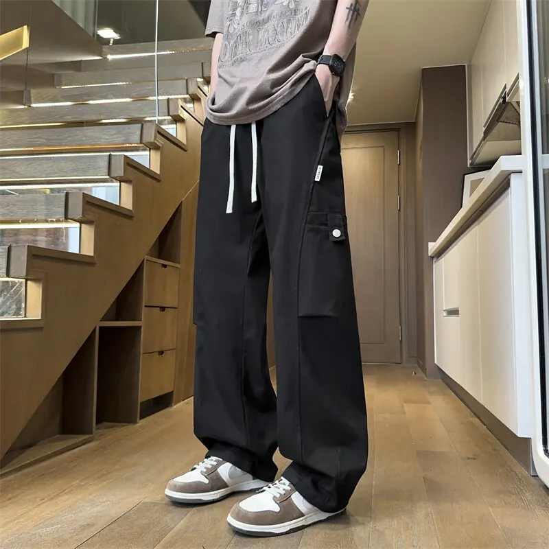 

Американские повседневные брюки из чистого хлопка с широкими штанинами, мужские весенне-осенние новые свободные прямые брюки для спецодежды, молодежные Vitali Sle