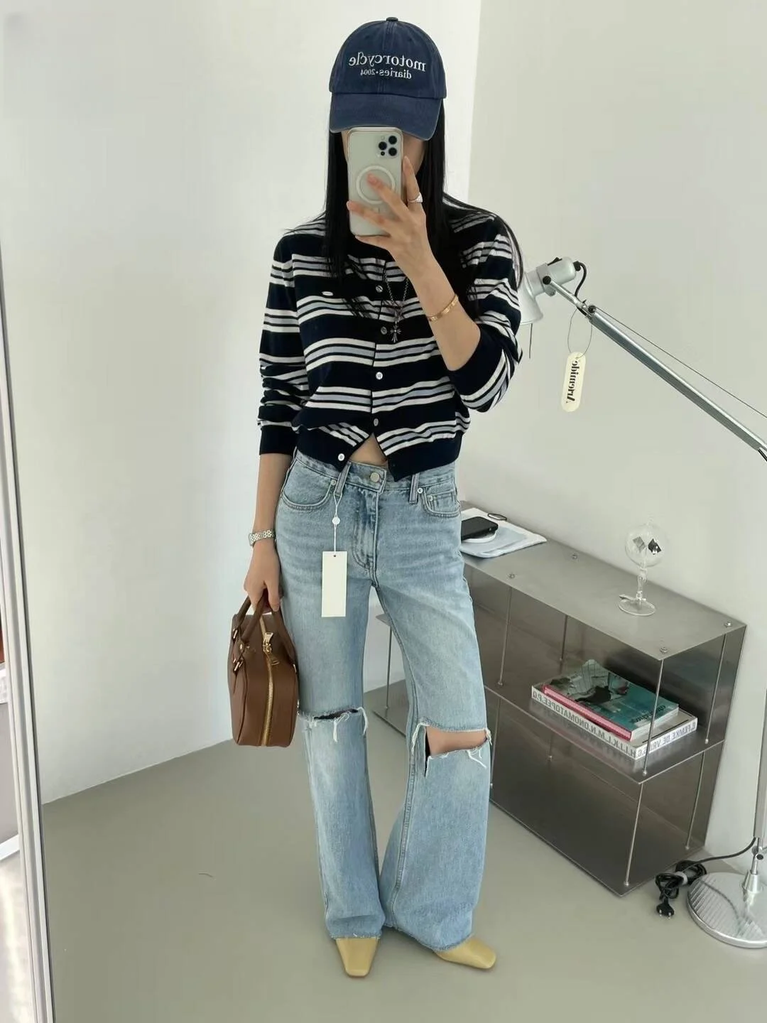 Spring New Classic Striped round Neck Button up Soft Knitted Open Cardigan Fashionable Design Sensation Women's Sweater