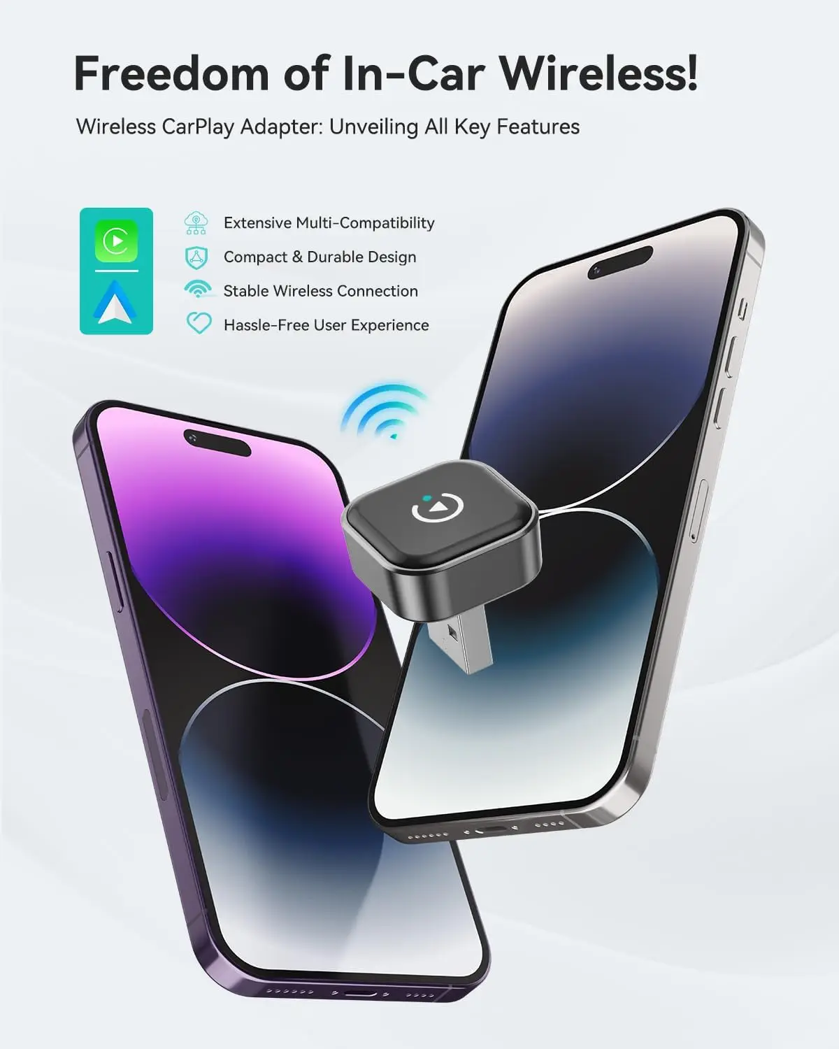 2026 2-in-1 Wireless CarPlay & Android Auto Adapter, Ultra Mini Dongle Converts Wired to Wireless Plug & Play Stick for Cars