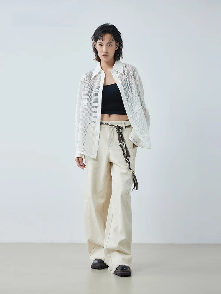 

Spring New Handmade Hooked Flower Long Sve irt Women's id Material 3D Sle Casual Comfortable Polyester Cotton Blend