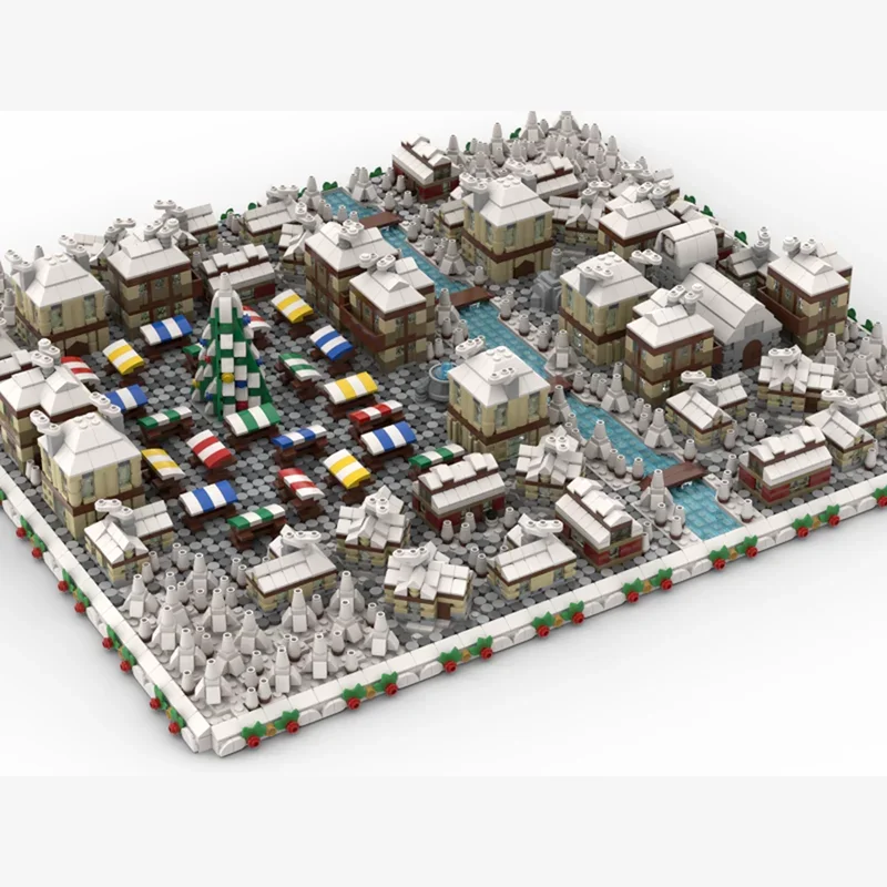 City Street View Moc Building Bricks Micromodular Winter Village Model Technology Blocks Gifts Christmas Toys DIY Assembly