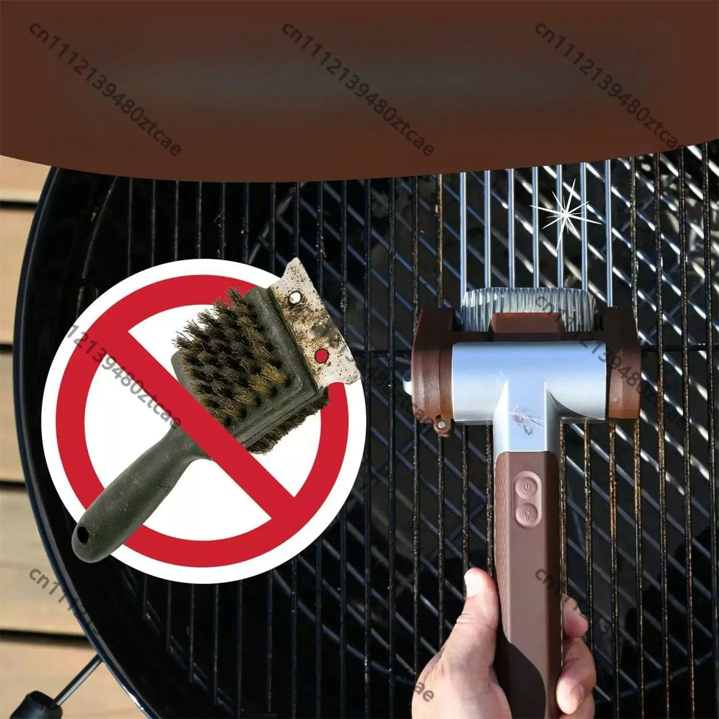 Food‑grade Stainless Steel BBQ Cleaning Brush Rechargeable Roller Design With Light Detachable Brush Head Outdoor Barbecue