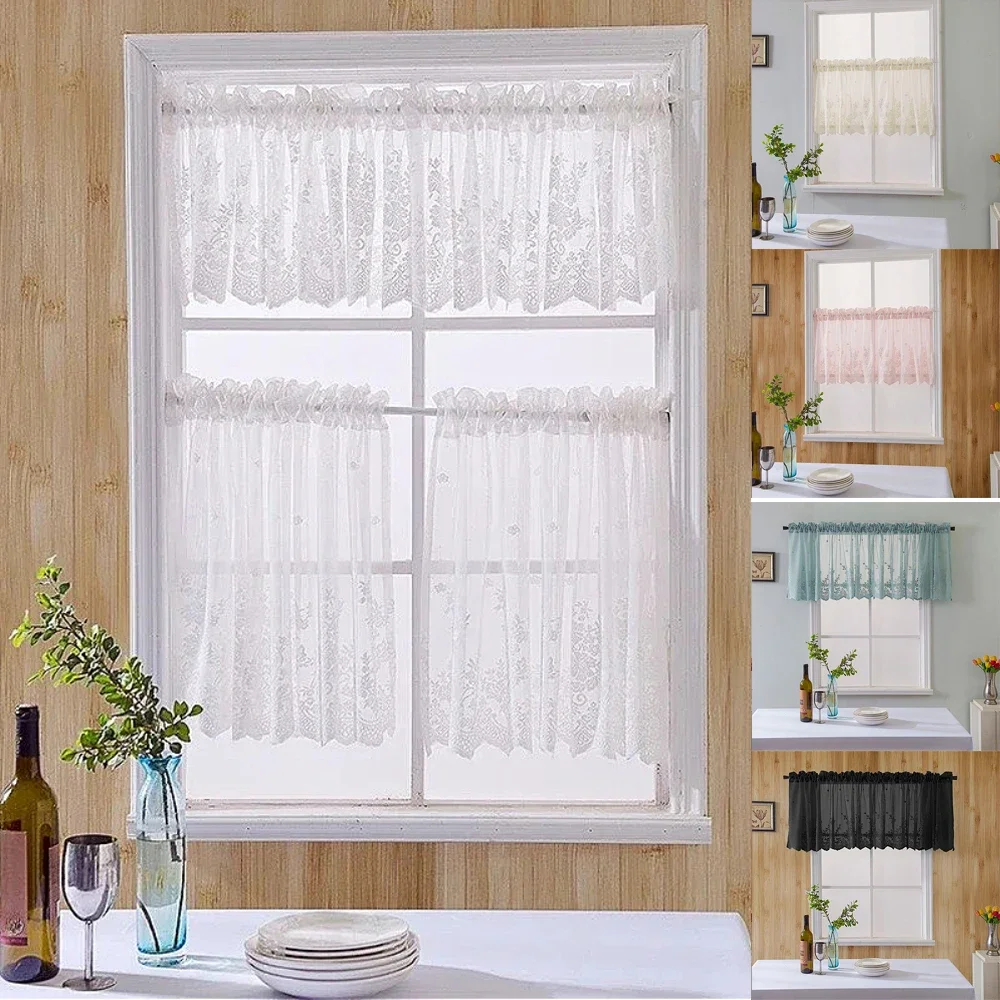 1 Panel Solid Color Window Sheer Perforated Delicate Polyester Beautiful Embroidered Window Voile Curtain Household Supplies 커튼