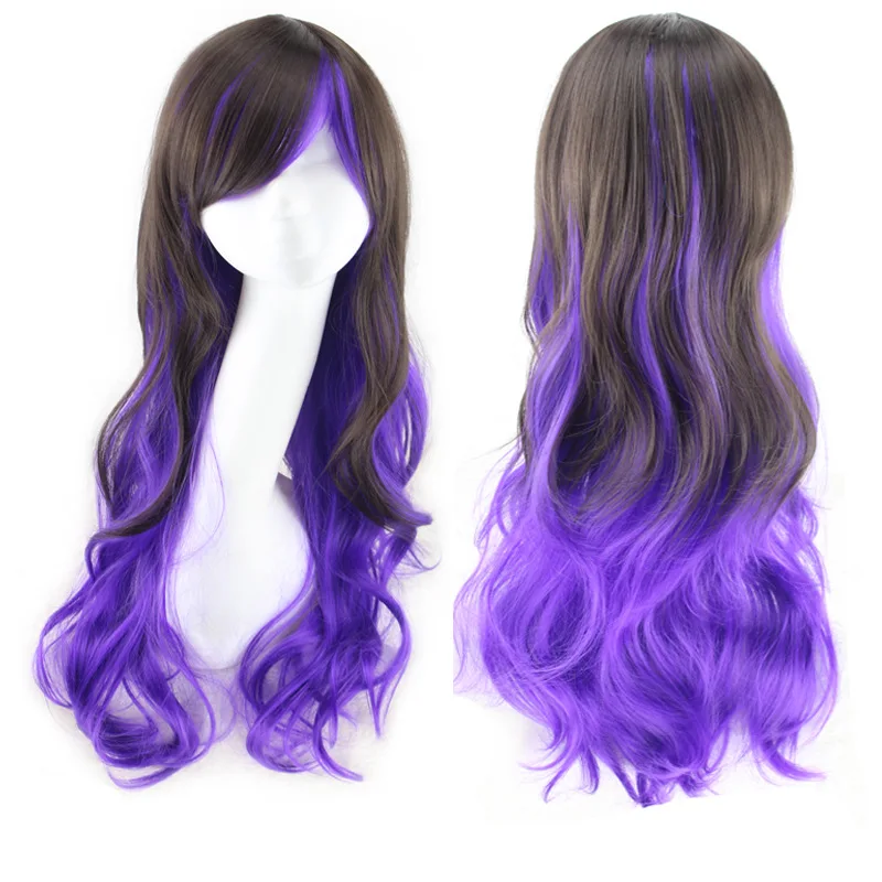 Simmostrador peruca de cabelo sintético, peruca longa cosplay arco-íris em várias cores sintético, resistente ao calor para festa