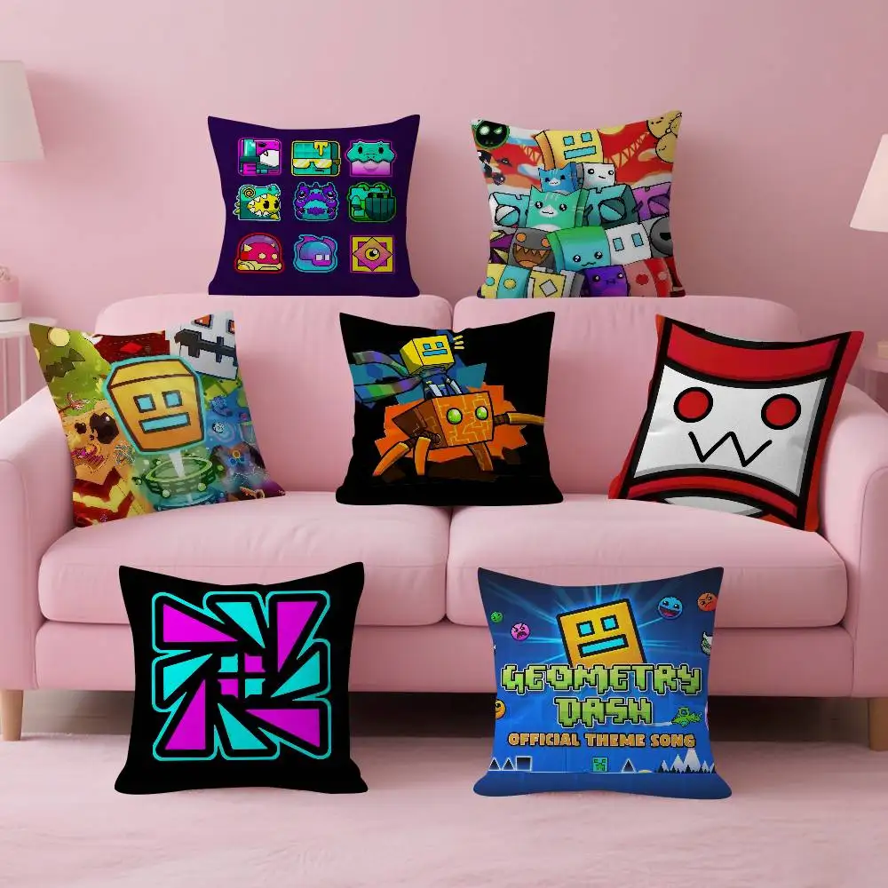 Game Geometry cartoon Dash Double-sided Printed pillow cover Short plush Suitable living rooms bedrooms sofa throw cushion cover