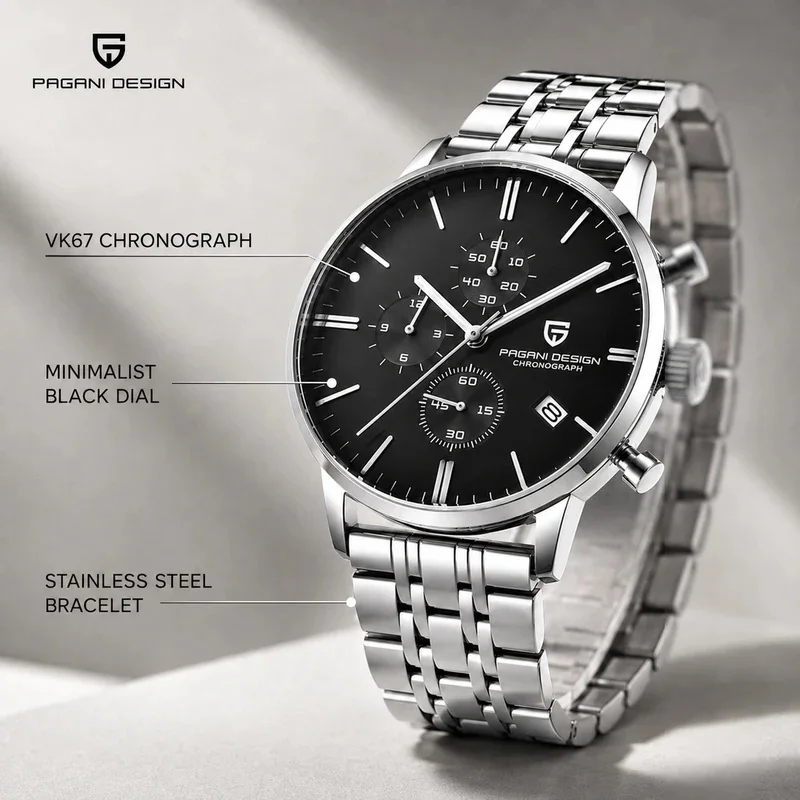 PAGANI DESIGN Men's Quartz Watch Luxury Chronograph Stopwatch Waterproof Japan VK67 Movement Top Brand Watch for Men
