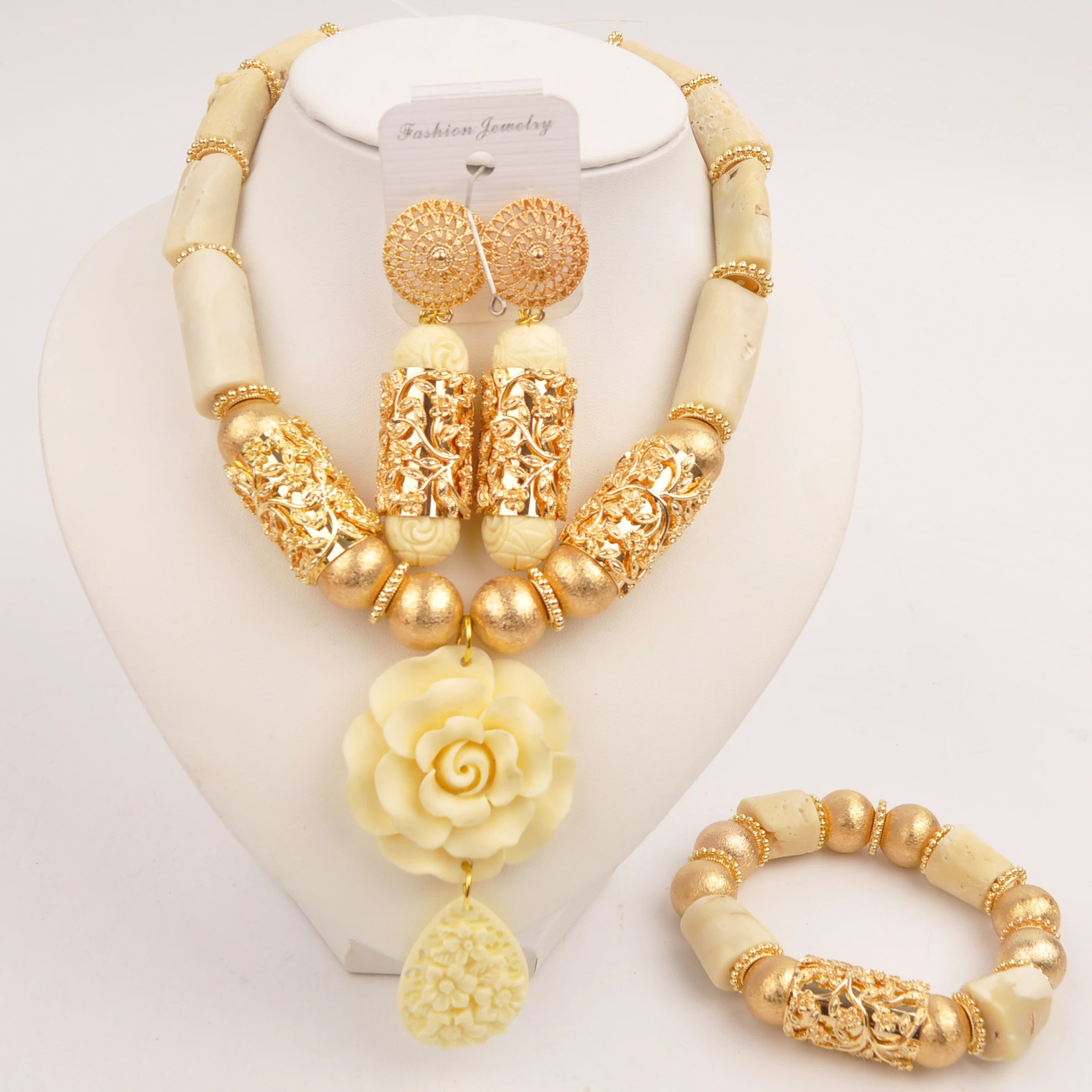 

Flower Drop Pendant Coral Bead Necklace African Jewelry Sets