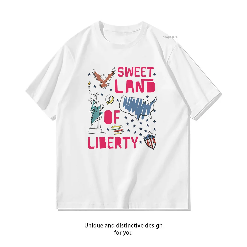 T-shirt humoristique en coton pour homme et femme, avec Statue de la Liberté, Sweet Land Of Liberty, pour le 4 juillet et la fête du travail, été, taille adulte S-3XL