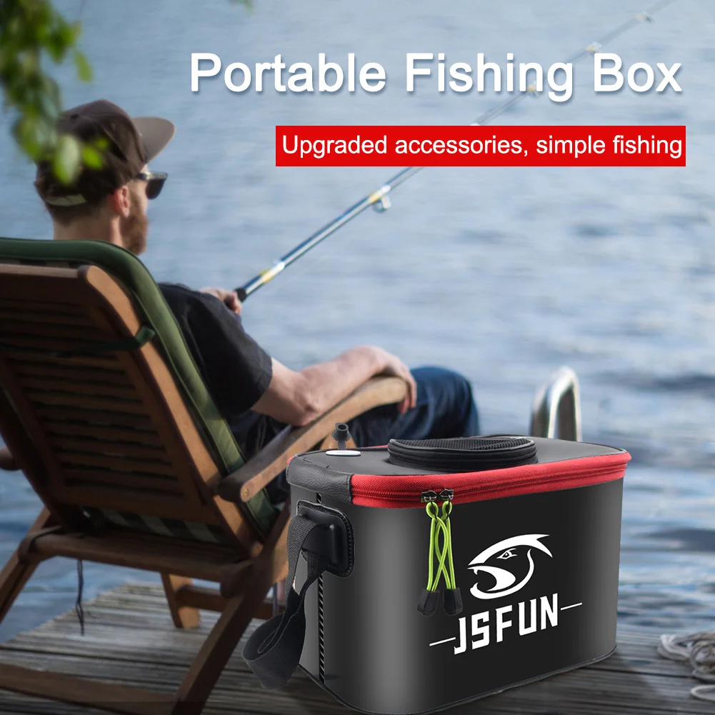 EVA Fishing Bucket Carrying Handles Collapsible Live Fish Box with Side Pockets and Zipper Outdoor Water Tank for Travel Camping