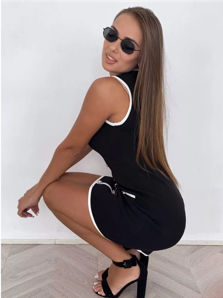 Vestido elegante de retazos para mujer, vestidos sin mangas a la moda, trajes de vacaciones de verano, minivestidos tejidos de un solo pecho para mujer