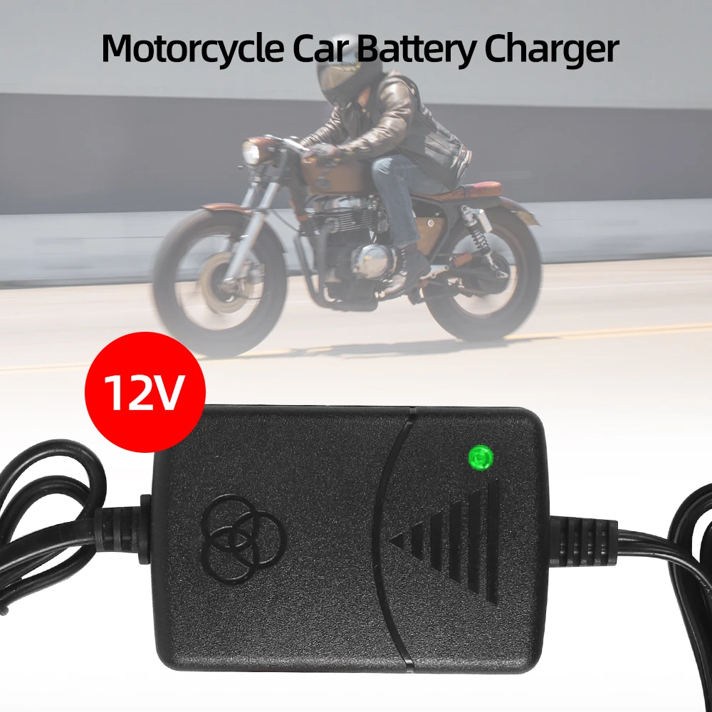 12V Lead Acid Battery Charger 1300mA Smart Auto Motorcycle Battery Maintainer with Alligator Clips EU UK Plug Battery Charging