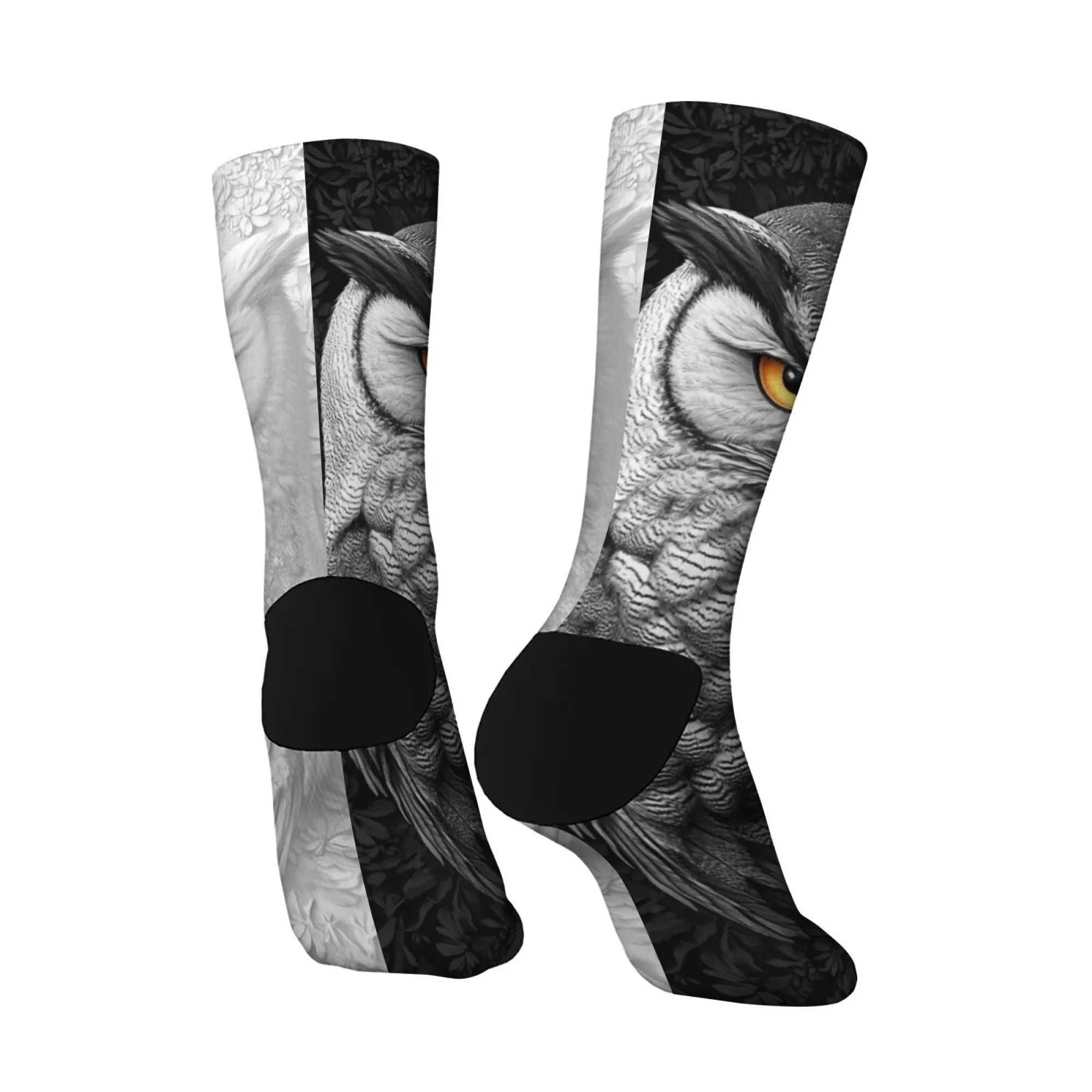 흑백 올빼미 남성용 양말 창의적인 예술 디자인 참신하고 재미있는 해피 크루 양말 하라주쿠 레트로 캐주얼 패션 스포츠 양말