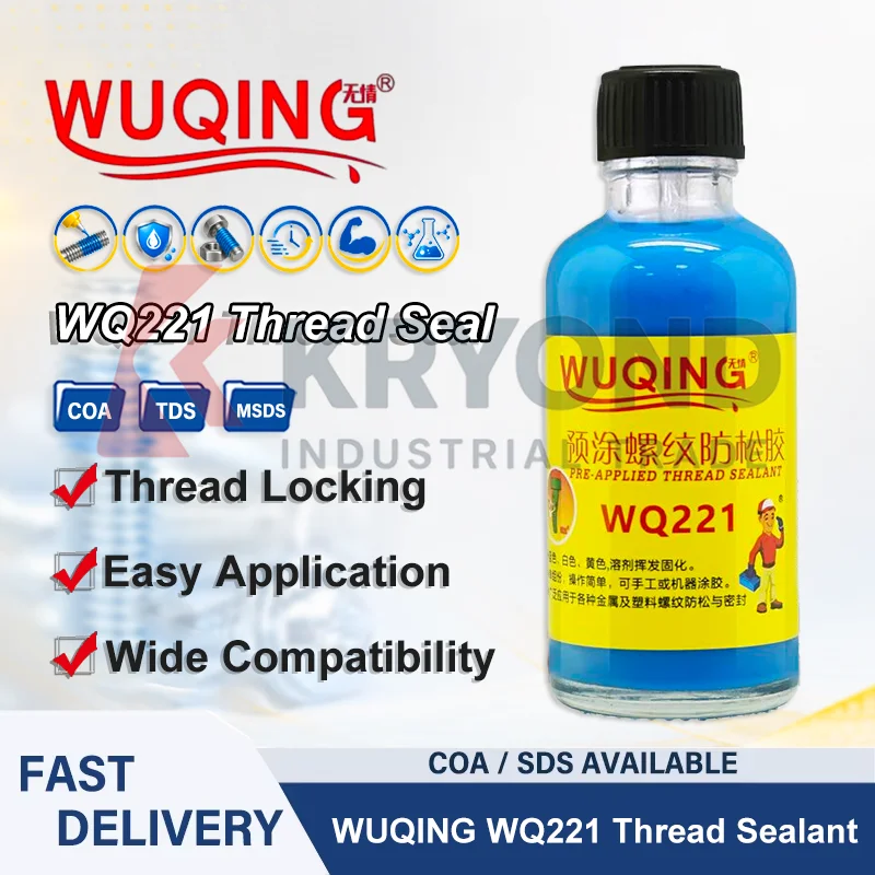 WUQING WQ221 Threadlocker Pre Applied Blue for Screw Bolt Locking Anti Loosening Fastener Retention Mechanical Assembly Use 50g