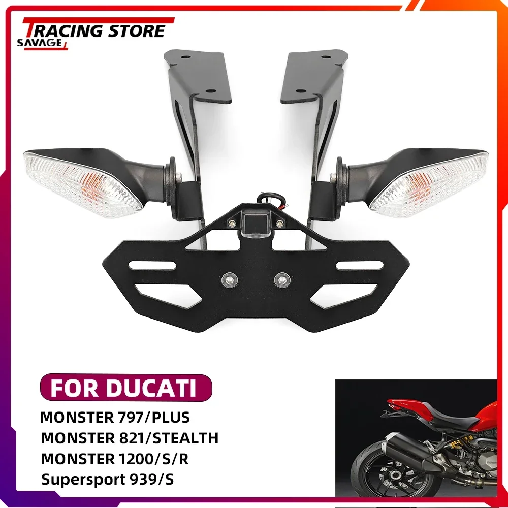 

License Plate Holder Turn Signal For Ducati Monster 797 821 1200/S Supersport 939/S 950/S License Plate Frame Adapter Indicator