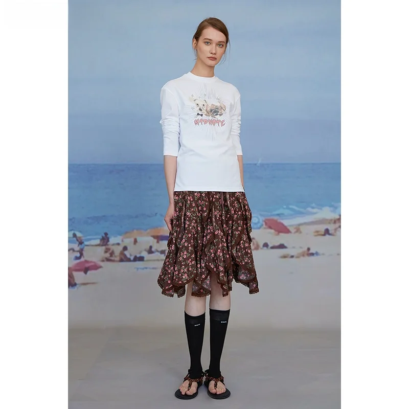 

MDNOTE Early Autumn Pattern Design Long Sve T-irt Women's Casual Sle Moisture ng round Ne Top Spring 2025