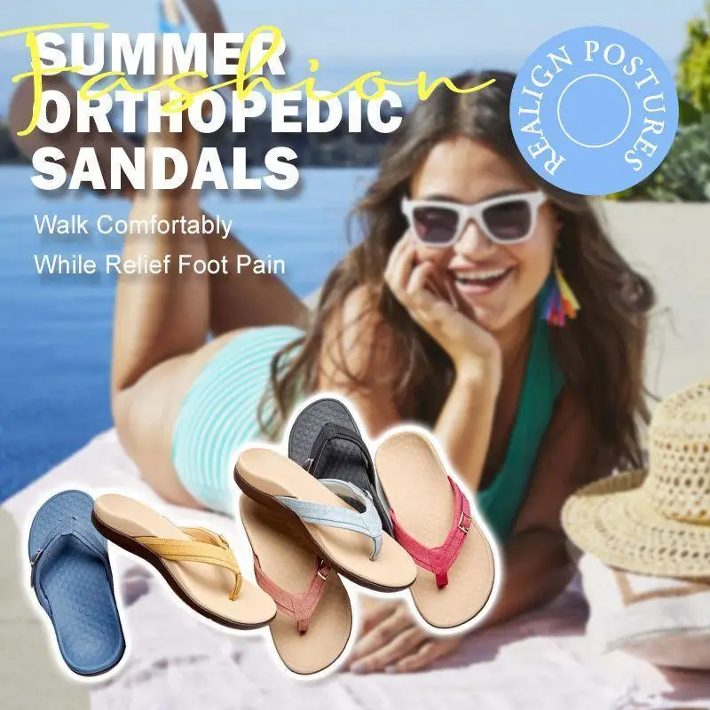 Women Orthopedic Sandals Arch Support Flip Flops for Plantar Fasciitis Comfort Summer Sandals Flat Bottomed Casual Flip Flops