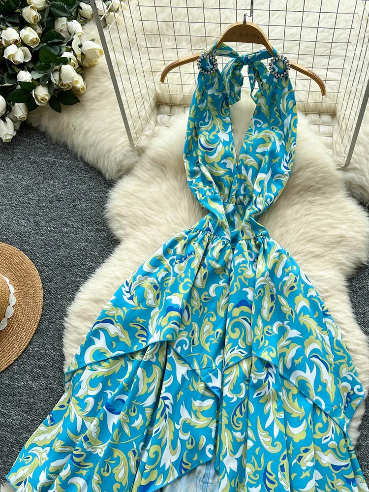 Strand Vaion Sle Blumendruck ter Dr Frauen Sommer Tiefe V Rüschen Pure Wünschenswert ort Rock Koreanische Hohe Taille A-Linie...