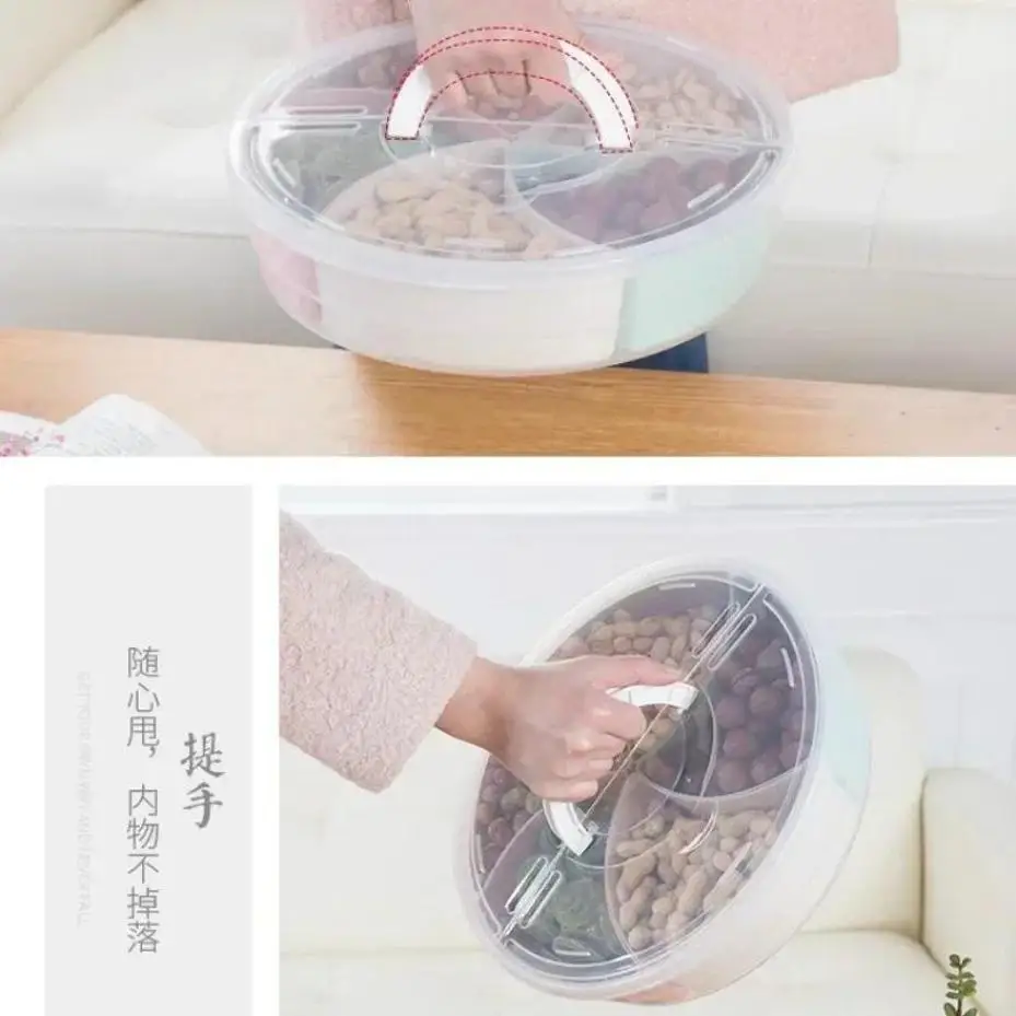 1 Pcs Household Portable 5-compartment Food Storage Box Candy Round Tray Snacks Dried Box Lid Compartments Removable Plate Tools