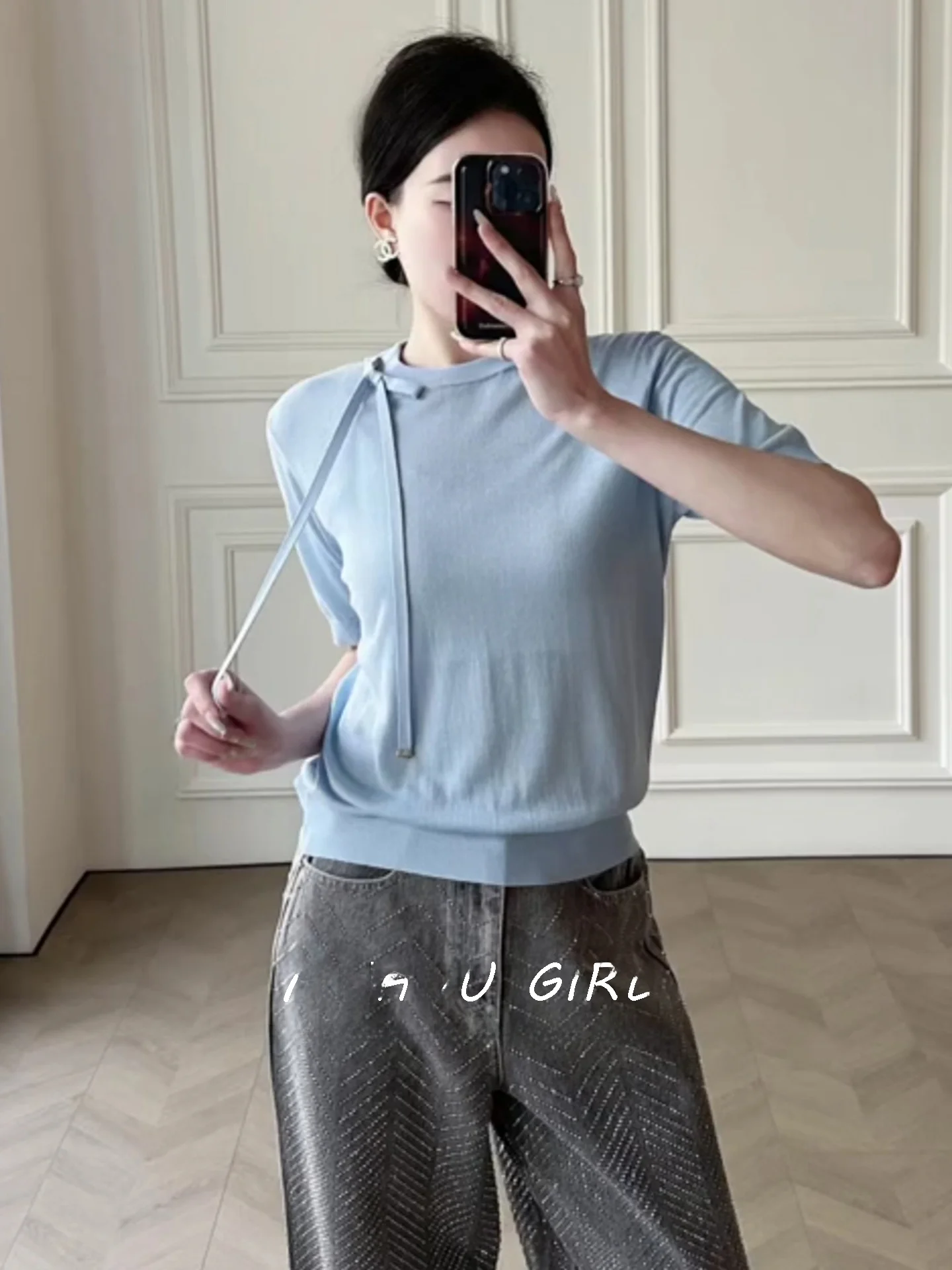 

Летний шелковый топ MUAUU GIRL: тонкий, дышащий, приятный к телу, повседневный, свободного кроя, с коротким рукавом, женский.