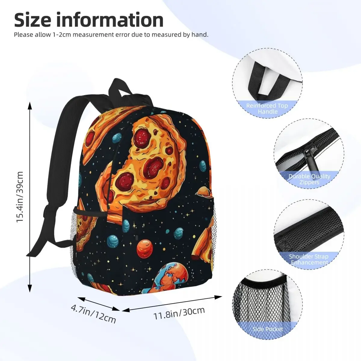 Pizza In Space Pattern Cosmic Foodie Design Whimsical Pizza Backpacks Boys Bookbag Students School Bags Rucksack Shoulder Bag