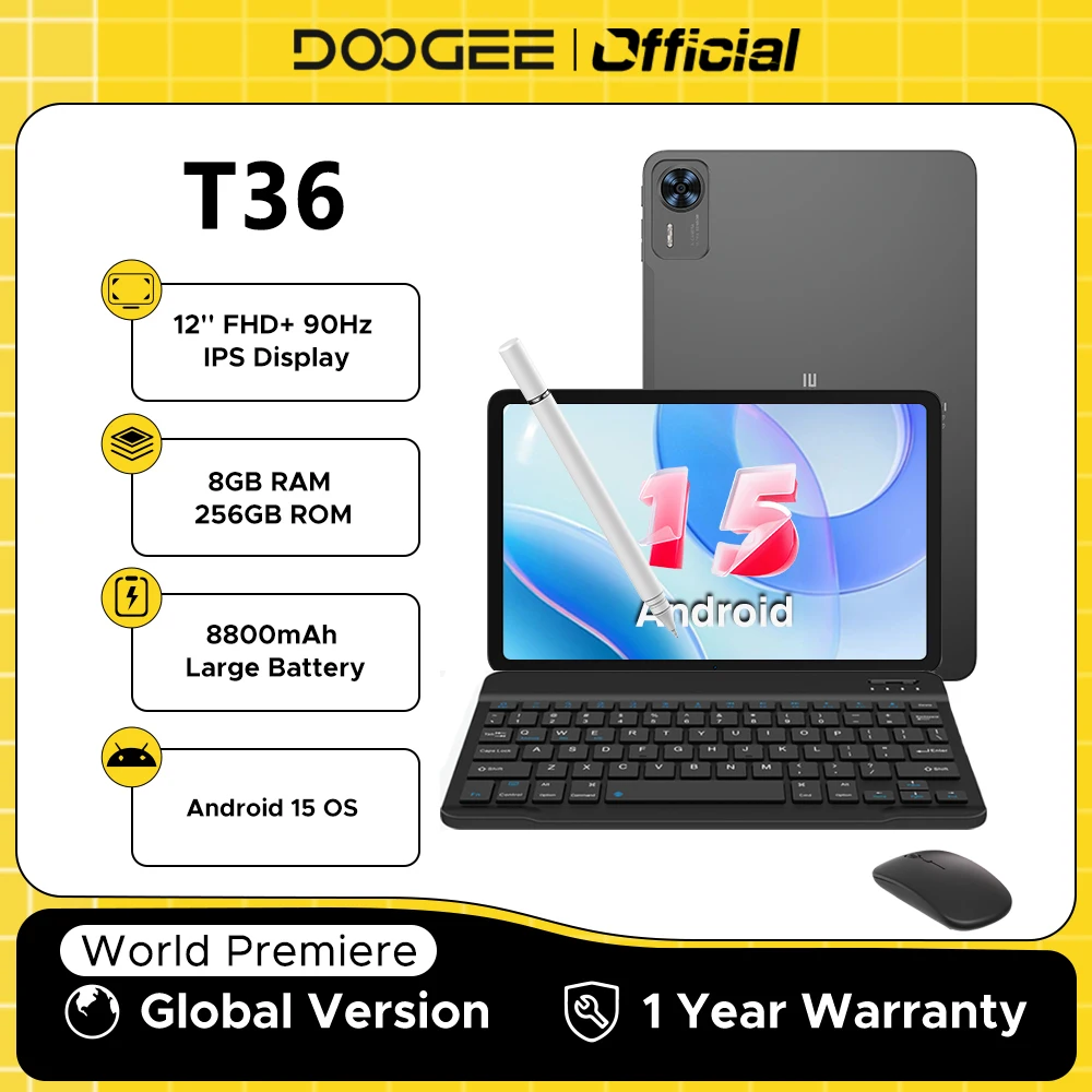 Глобальная версия DOOGEE T36 Android Tablet 15 8 + 256 ГБ IPS-дисплей