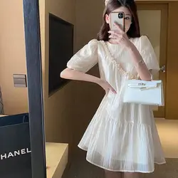 French Style Super Super Fairy Chiffon Dress for Summer New Western-style High-end Feeling Short Sleeves Appear Thin Sweet Dress