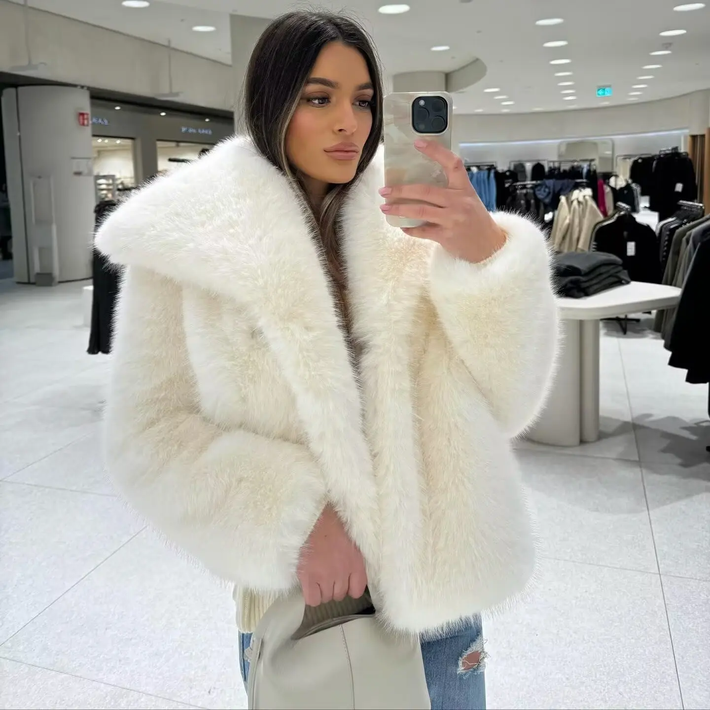 Cappotto in pelliccia artificiale dal design favorable con colletto grande 5 colori Lazy Sle Versatile lunghezza ort Casual Sle Jaet da donna