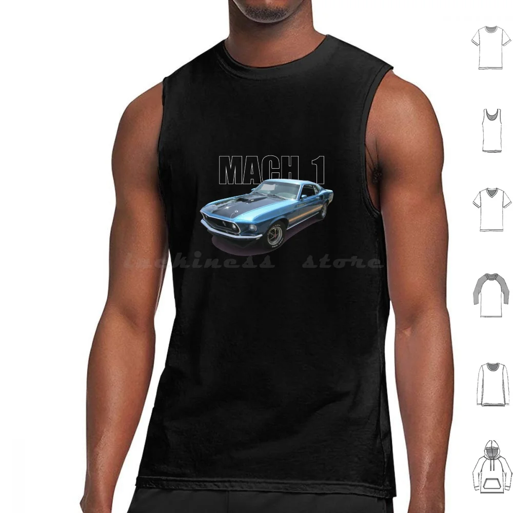 

1969 Mach 1 Gorgeous Blue Tank Tops Print Cotton Classic Cars Muscle Car Cars Racing Gt American Classic Shelby