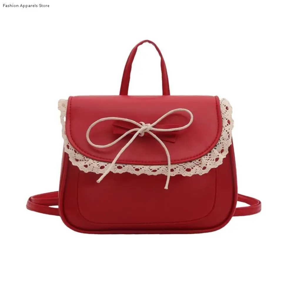 Simple Mini Lace Bow Backpack Kawali Korean Style PU Leather Bag Elegant with Handle Shouder Bag Students